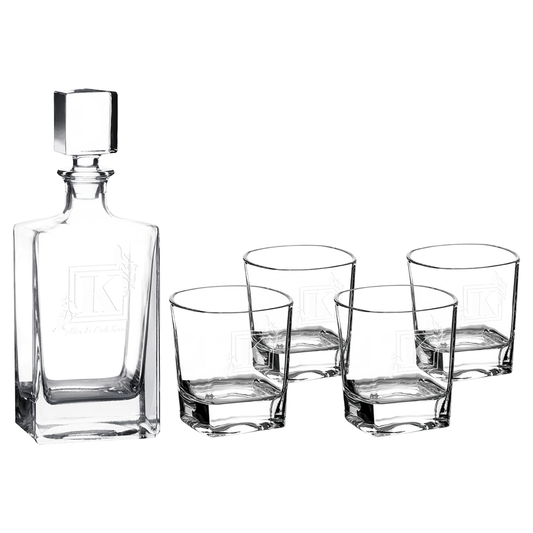810mL Rectangle Glass Decanter Set with Four 8 oz. Rocks Glasses