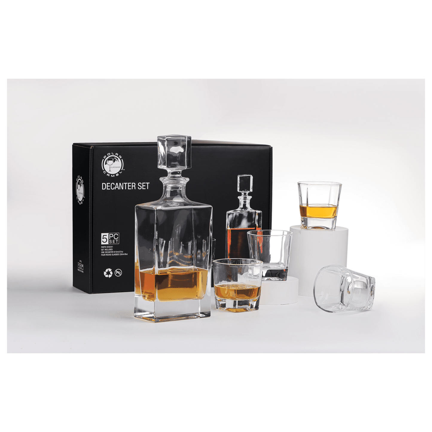 810mL Rectangle Glass Decanter Set with Four 8 oz. Rocks Glasses
