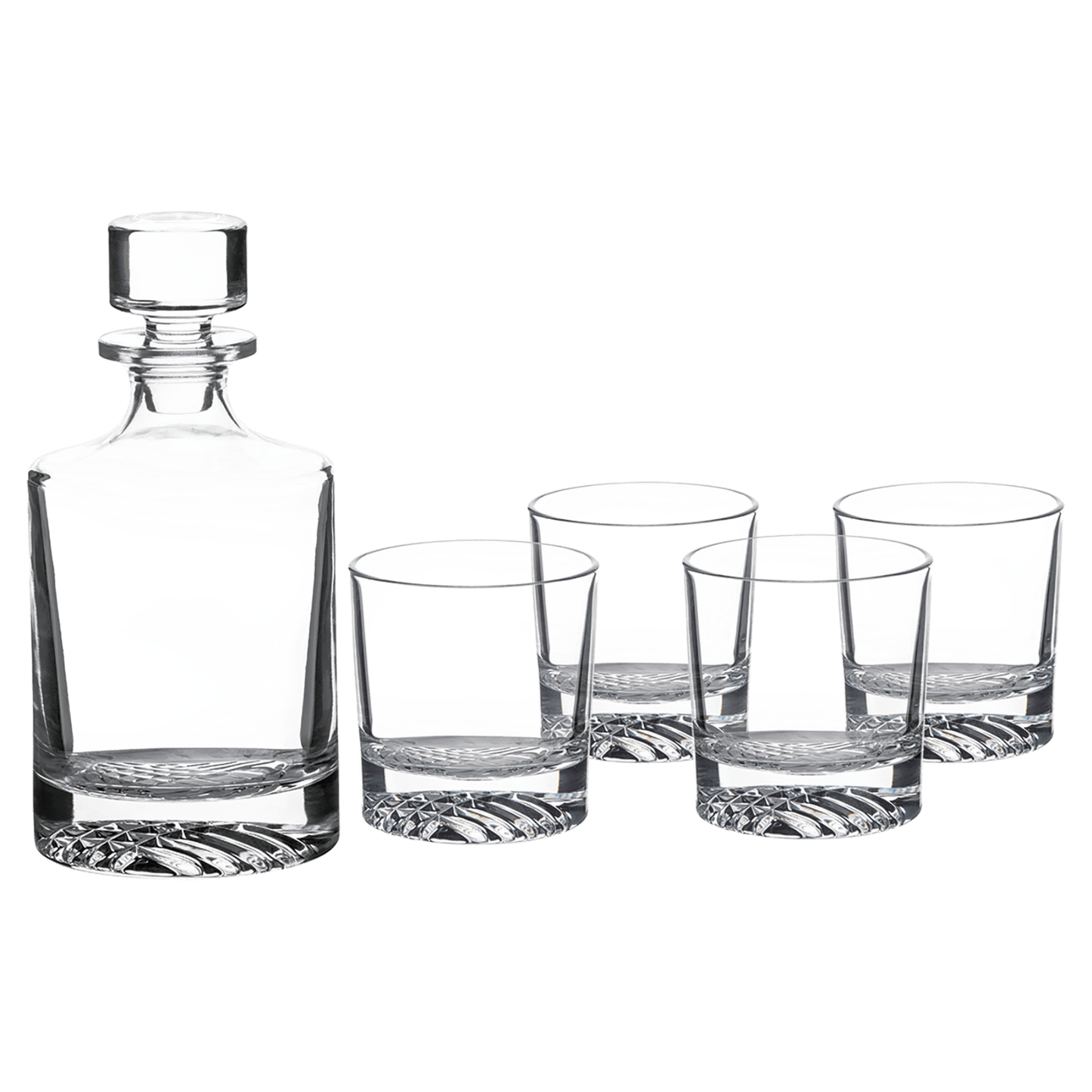 Round Glass 850 mL Decanter Set with Four 9 oz. Rocks Glasses