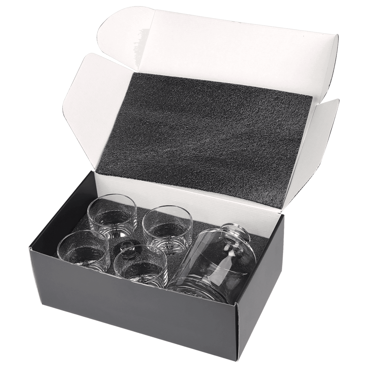 Round Glass 850 mL Decanter Set with Four 9 oz. Rocks Glasses