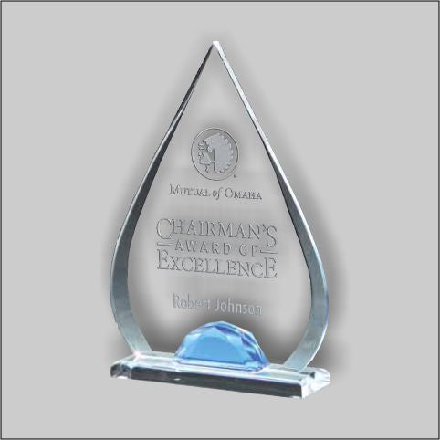 Tear Drop Stand Up Acrylic Award with Blue Accent