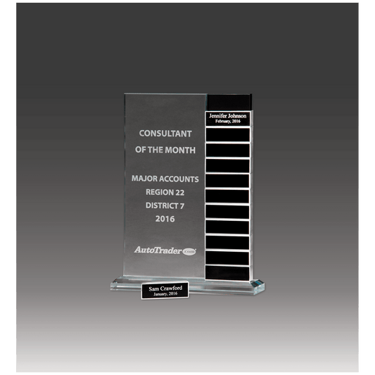 Jade Glass Perpetual Award with 12 Individual Black Aluminum Blocks