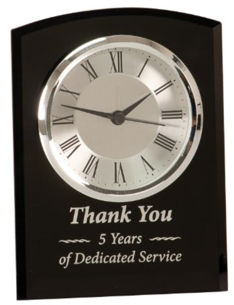 Black Glass Arch Clock Stand Up Award