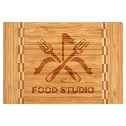 Bamboo Cutting Board with Butcher Block Inlay