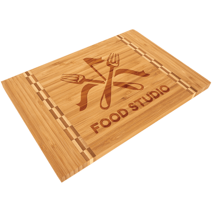 Bamboo Cutting Board with Butcher Block Inlay