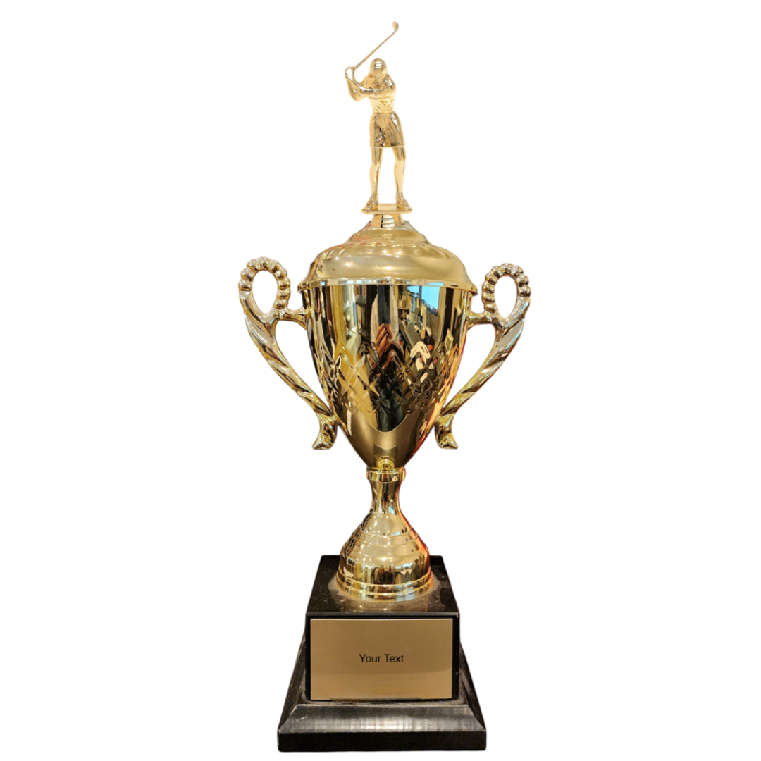 Golf Cup Trophy with Lid and Figure