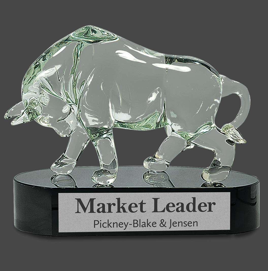 Clear Art Glass Bull Stand Up Award