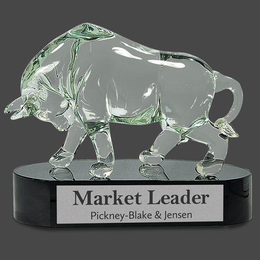 Clear Art Glass Bull Stand Up Award
