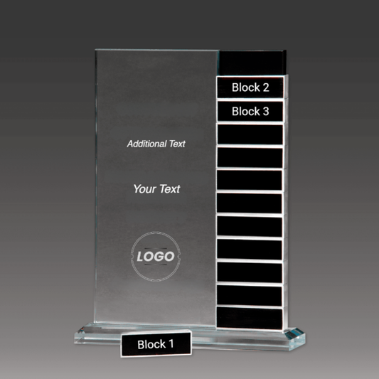 Jade Glass Perpetual Award with 12 Individual Black Aluminum Blocks
