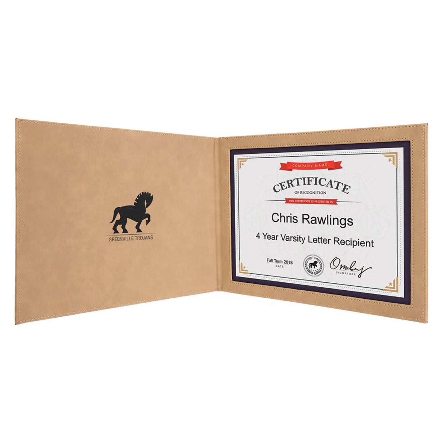 9" x 12" Laserable Leatherette Certificate Holder for 8 1/2" x 11"