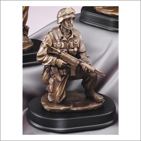 Soldier Kneeling With Rifle Down Large Figure Trophies - 10" Tall