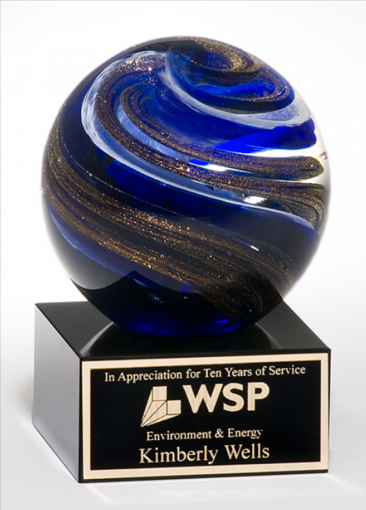 Gold Sparkle Globe Art Glass Stand Up Award