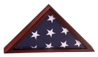 Triangle Walnut Rosewood Piano Finish Flag & Memorabilia Display Case