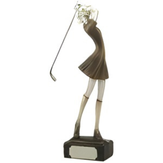 Golfer, Female Silver Metallic Award Large Figure Trophies - 12 3/4" Tall