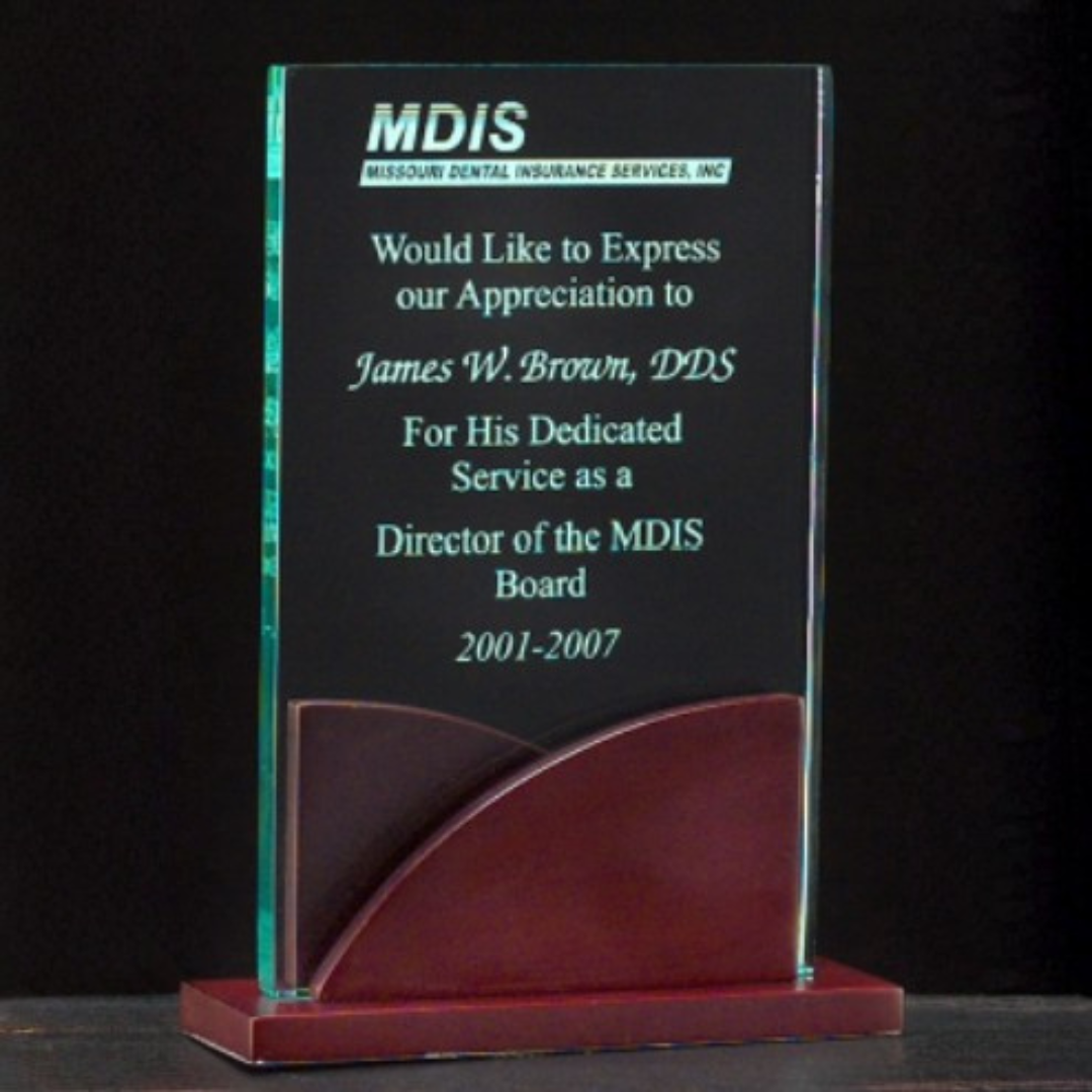 Acrylic Stand Up Award on a Mahogany Finish Base
