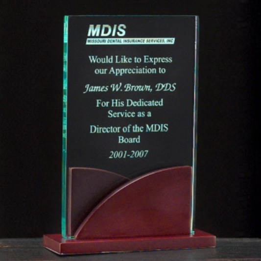 Acrylic Stand Up Award on a Mahogany Finish Base