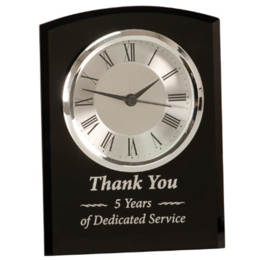 Black Glass Arch Clock Stand Up Award