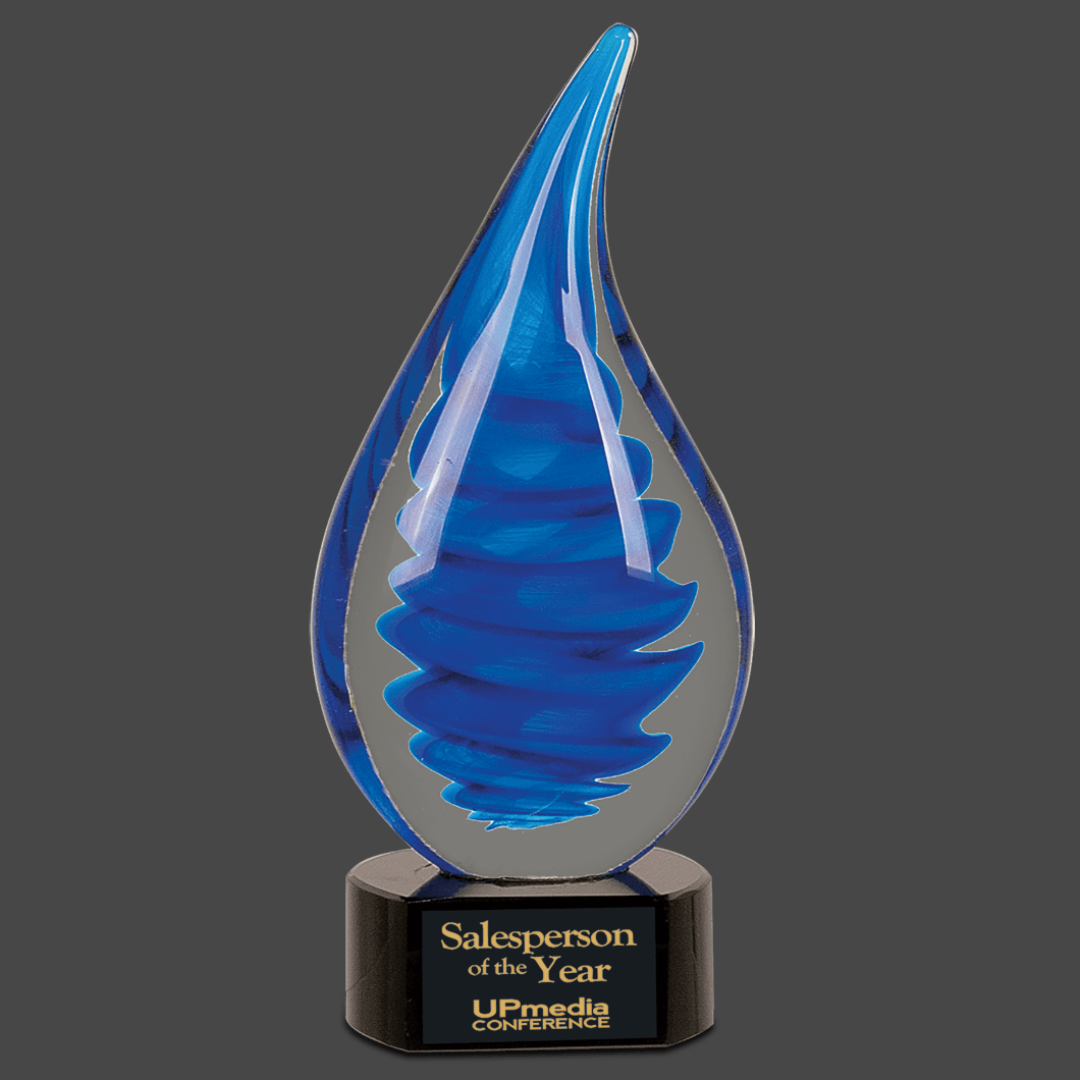 Blue Twist Art Glass Stand Up Award