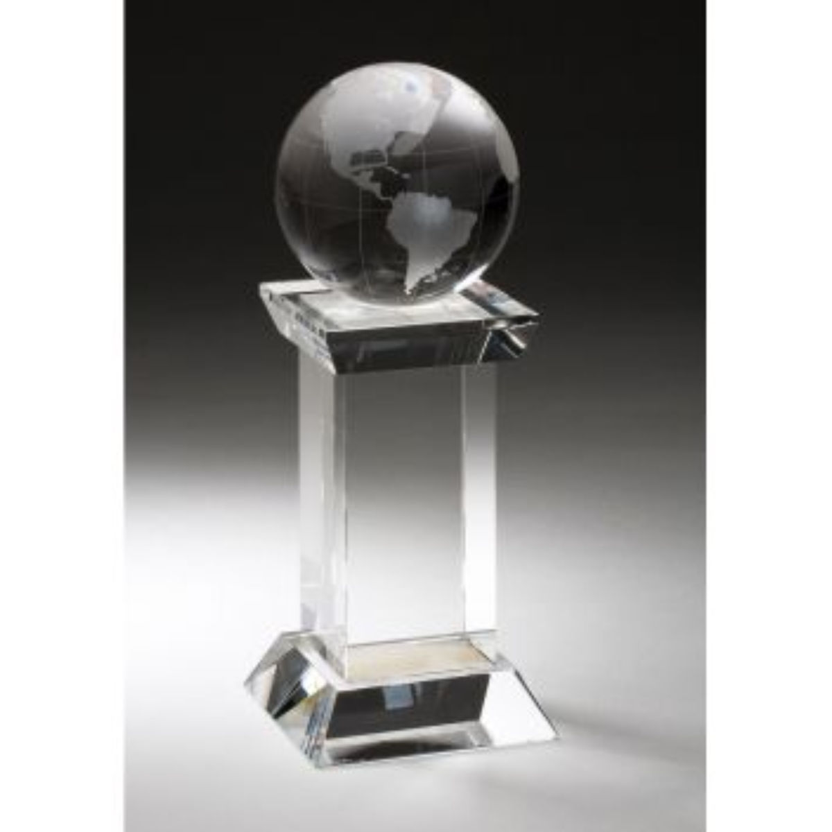 Crystal Frosted World Globe On Crystal Base And Pedestal