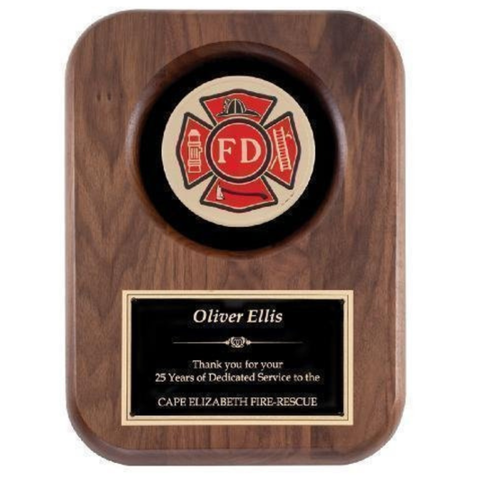 Genuine Walnut Plaque with Fireman Casting