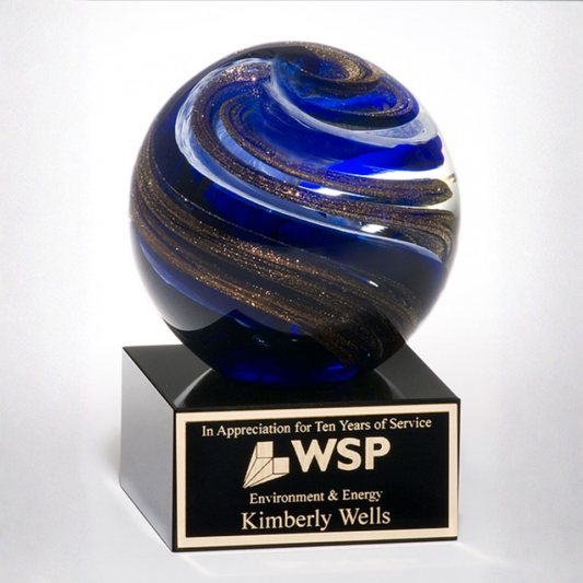 Gold Sparkle Globe Art Glass Stand Up Award