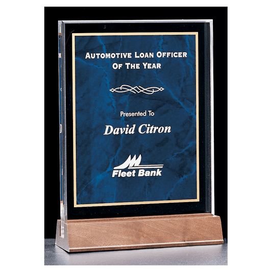 Sapphire Marble Acrylic Award with American Walnut Base