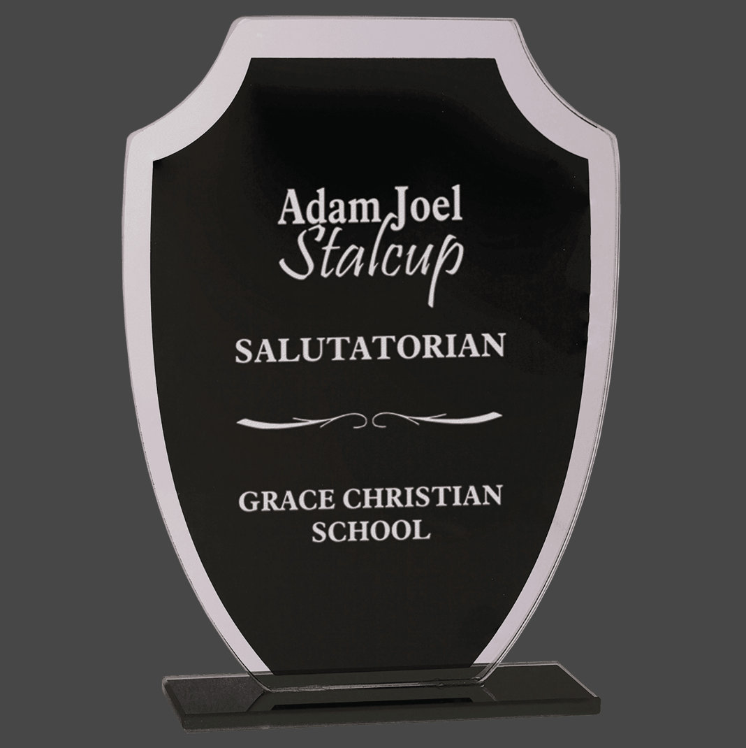 Black Shield Reflections Glass Stand Up Award